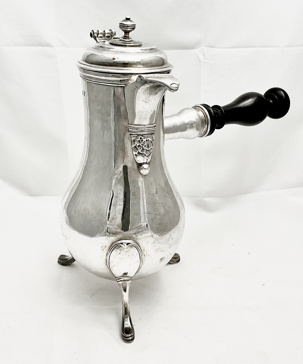 Amiens 1755 , chocolatière, argent massif , Jean Guidé (1717-1780), verseuse tripode cafetière -photo-3