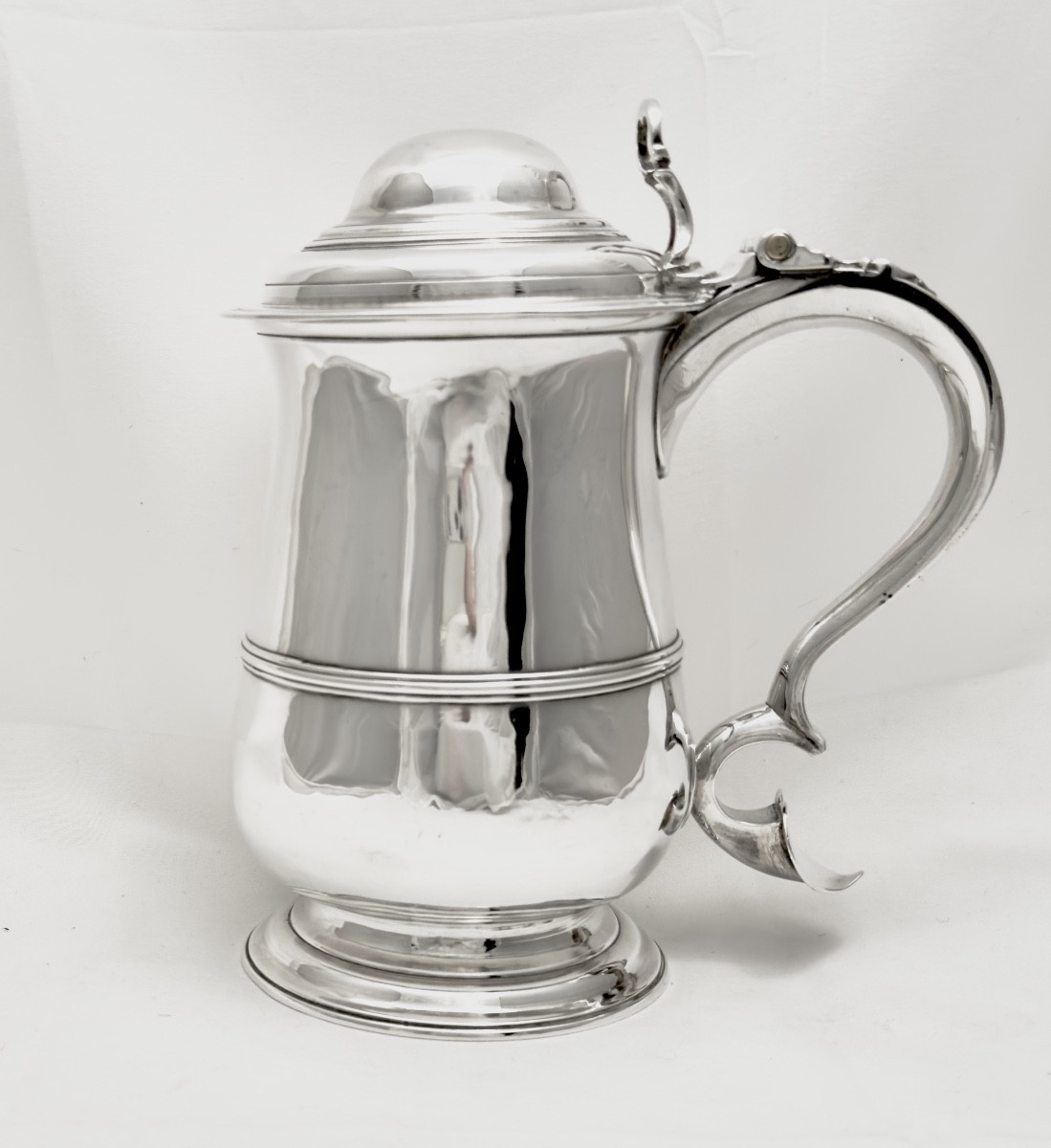 Londres 1767, chope à bière en argent massif , Thomas Wallis I, époque géorgienne 