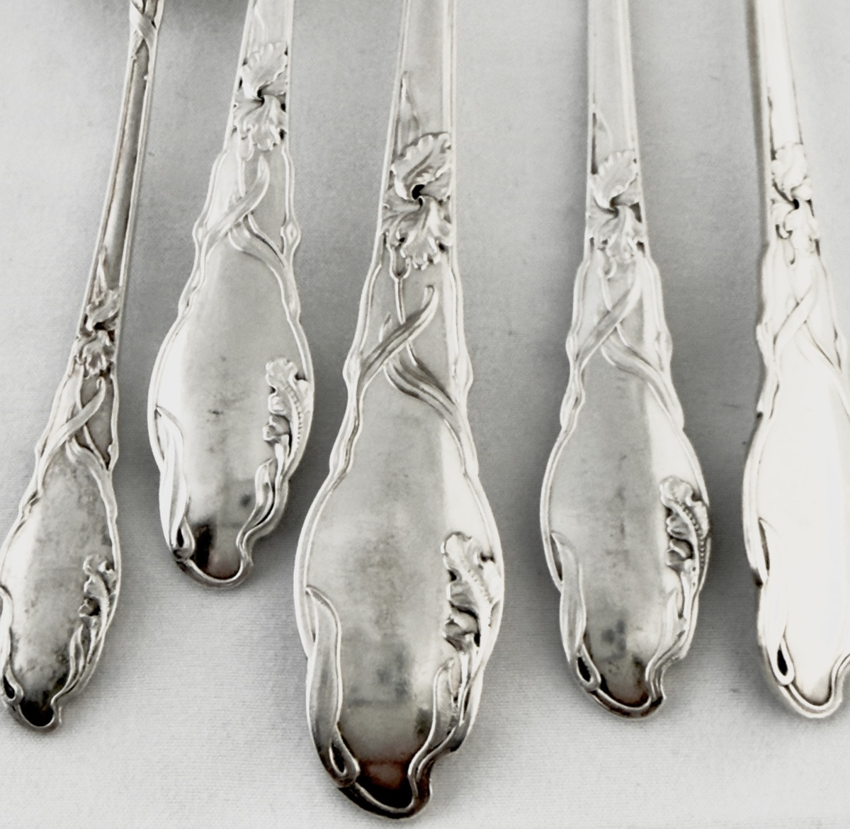 108 couverts « Iris », argent massif , Ravinet d’Enfert , Paris 1890-1910, ménagère Art Nouveau-photo-4
