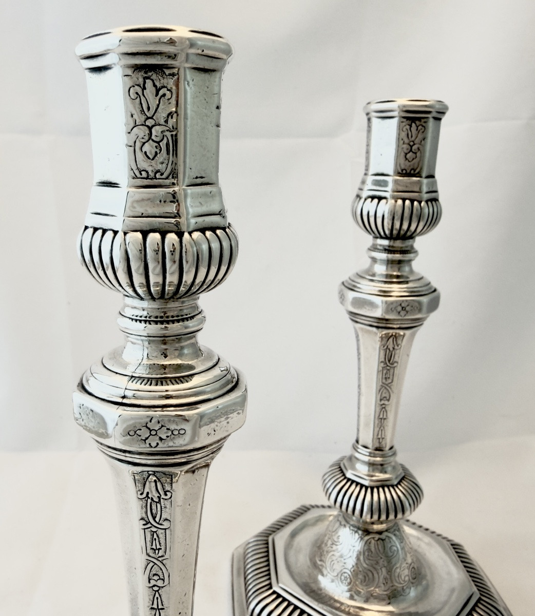 Paris 1718, paire de flambeaux Régence , Jacques -François Grebeude , argent massif-photo-2