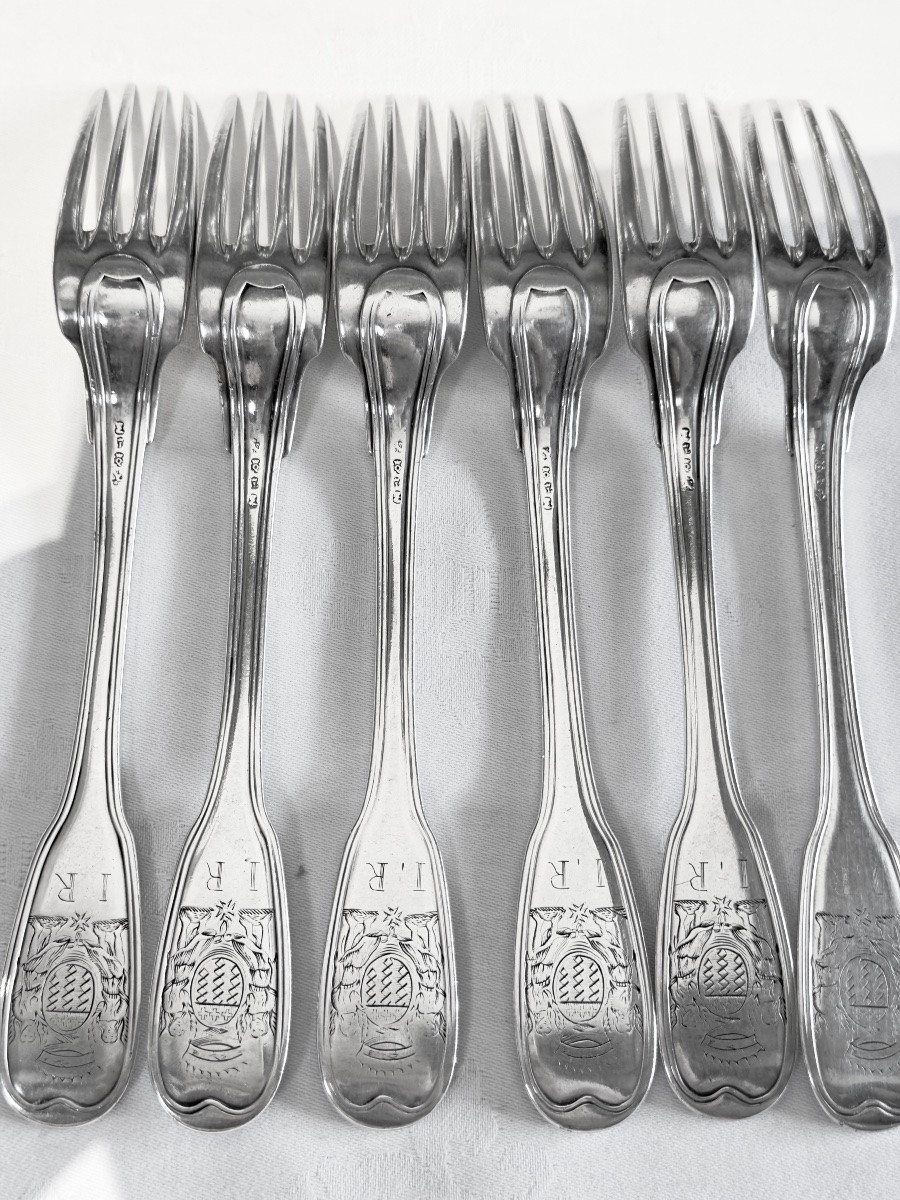 Valenciennes, Circa 1760, Solid Silver, Six Pieces Of Armorial Silverware-photo-4
