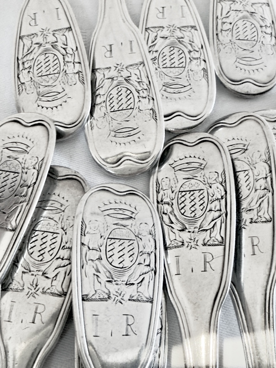 Valenciennes, Circa 1760, Solid Silver, Six Pieces Of Armorial Silverware