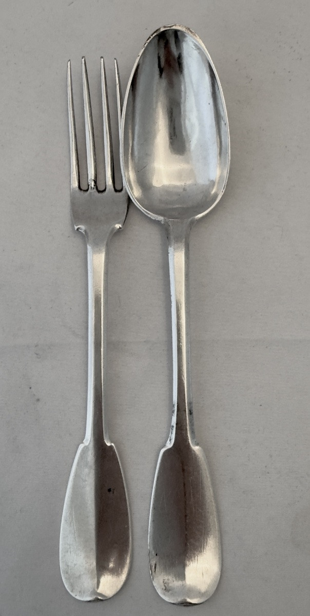 Maubeuge , 1748-1752, 8 couverts en argent , orfèvre Jean-François Spilleux , argent massif-photo-2