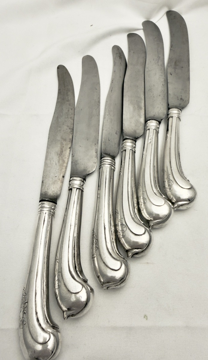 Ath 1782, Six Stock Knives, Clippele Family Solid Silver-photo-2