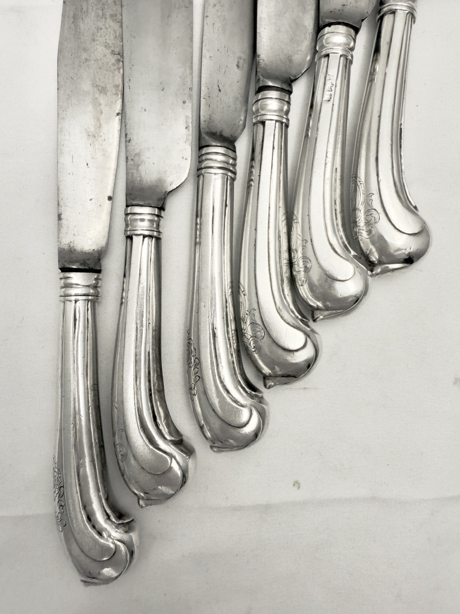 Ath 1782, Six Stock Knives, Clippele Family Solid Silver-photo-2