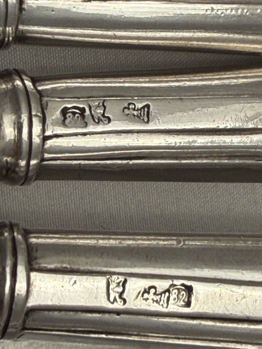 Ath 1782, Six Stock Knives, Clippele Family Solid Silver-photo-5