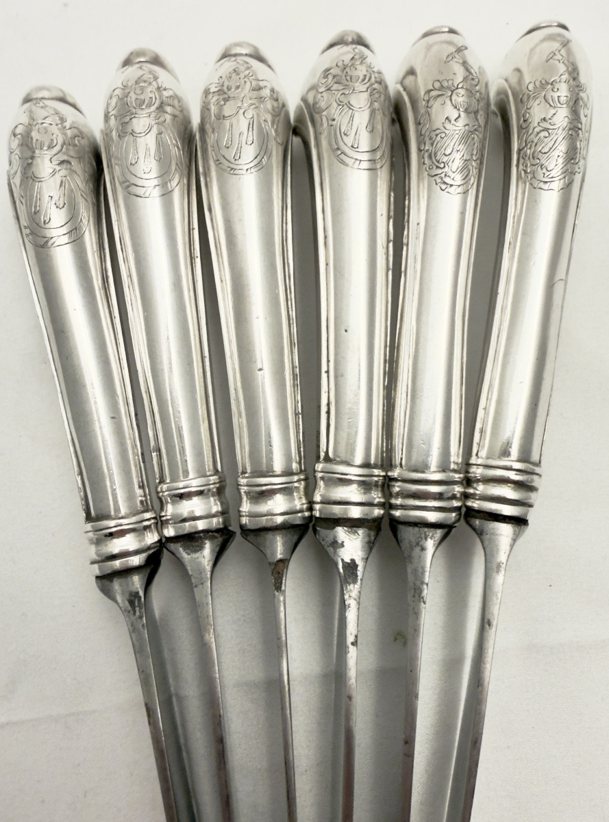 Ath 1782, Six Stock Knives, Clippele Family Solid Silver-photo-8