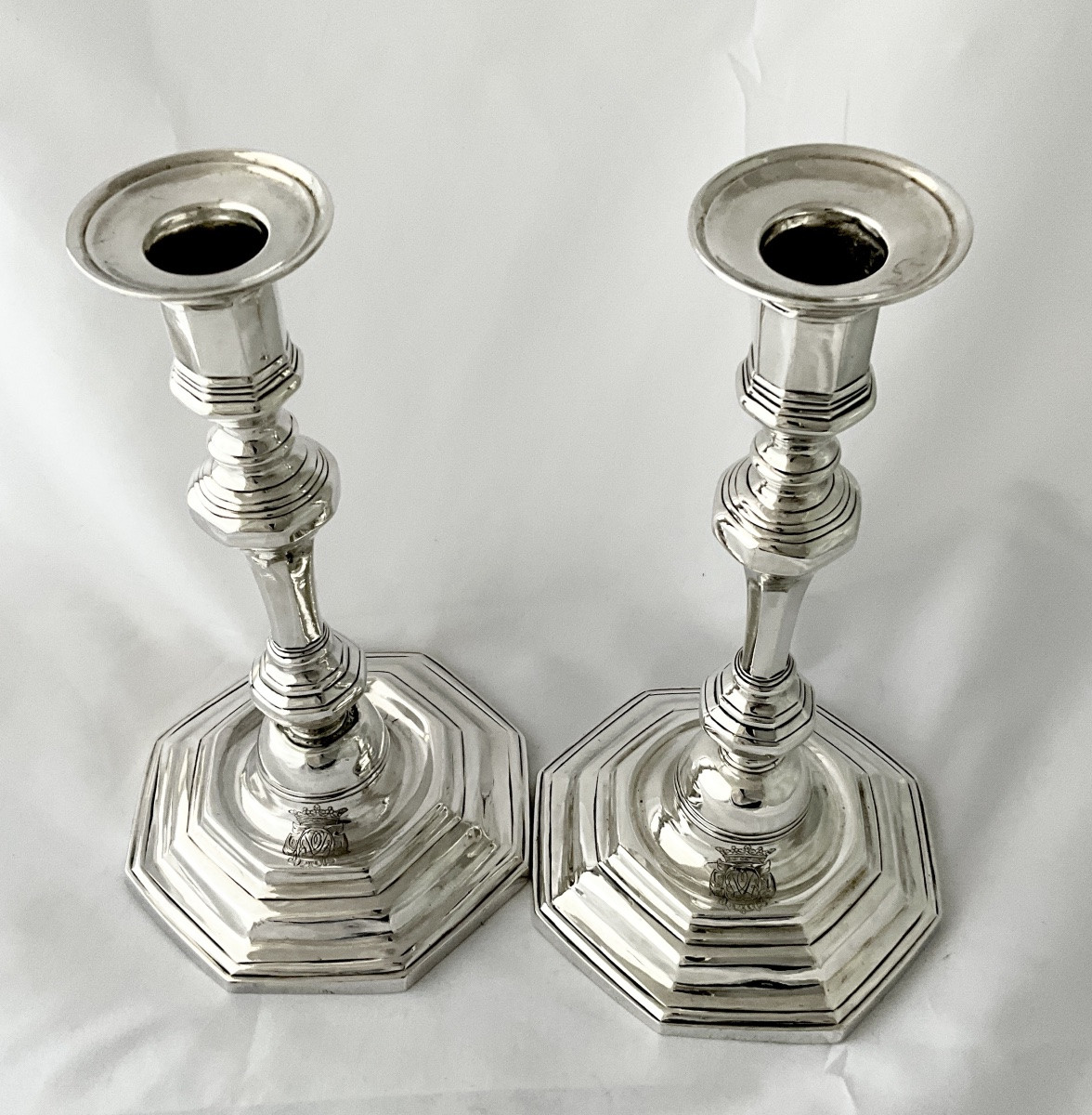 Rouen 1743-1745, argent massif , Jean-Baptiste Clavier, paire de flambeaux ou bougeoirs -photo-6