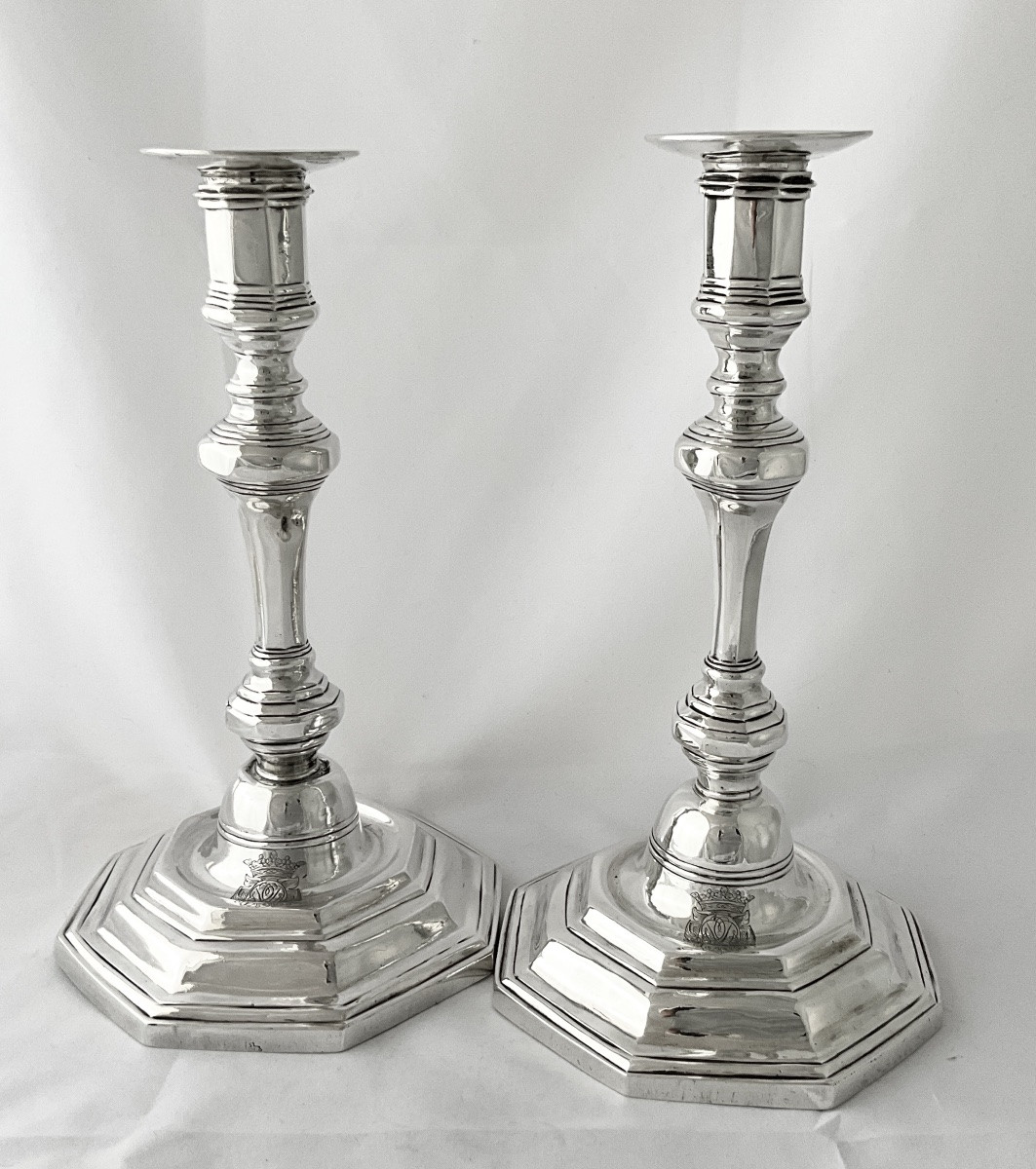 Rouen 1743-1745, argent massif , Jean-Baptiste Clavier, paire de flambeaux ou bougeoirs -photo-7
