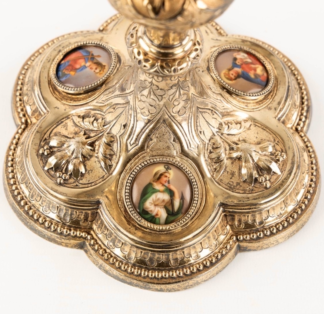 France vers 1850-70, vermeil et émaux , ciboire en argent massif-photo-2