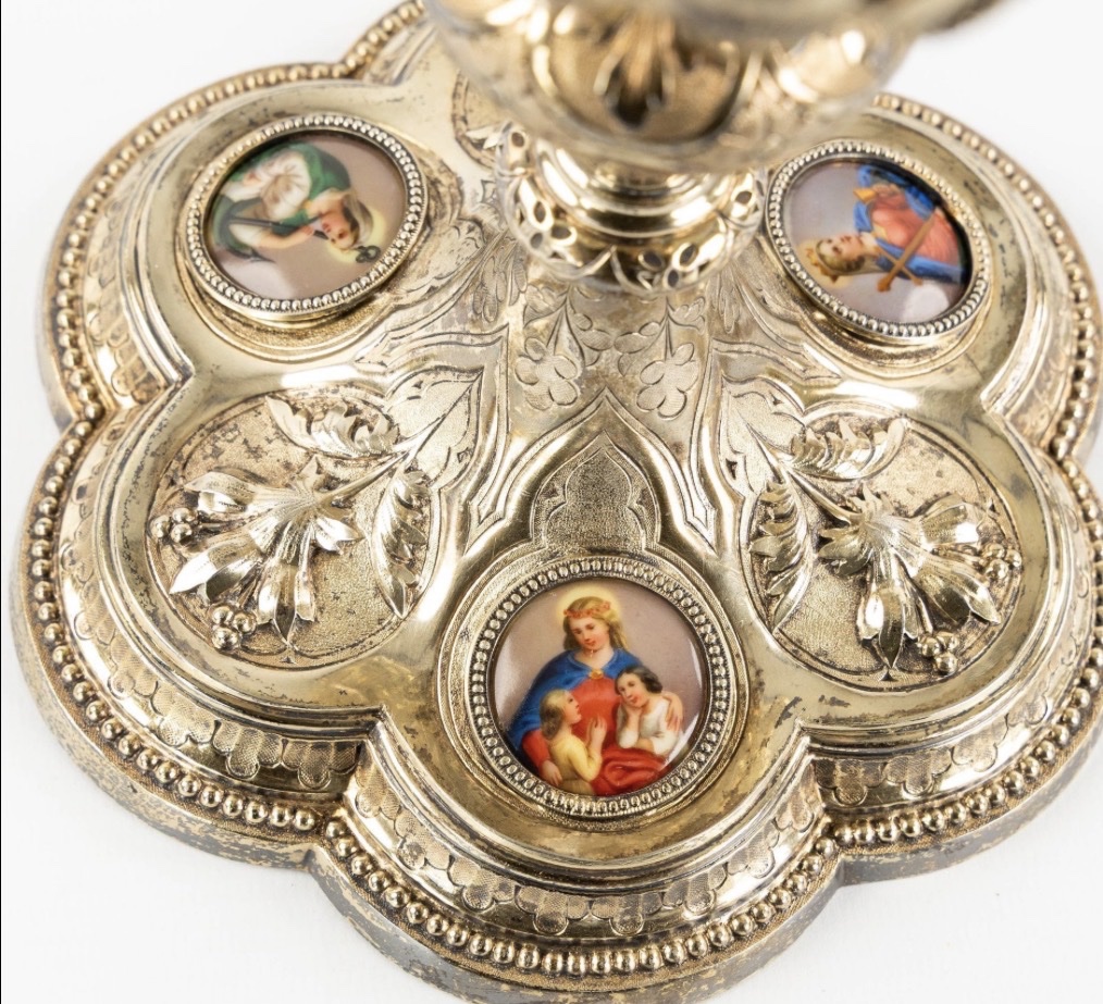 France vers 1850-70, vermeil et émaux , ciboire en argent massif-photo-4