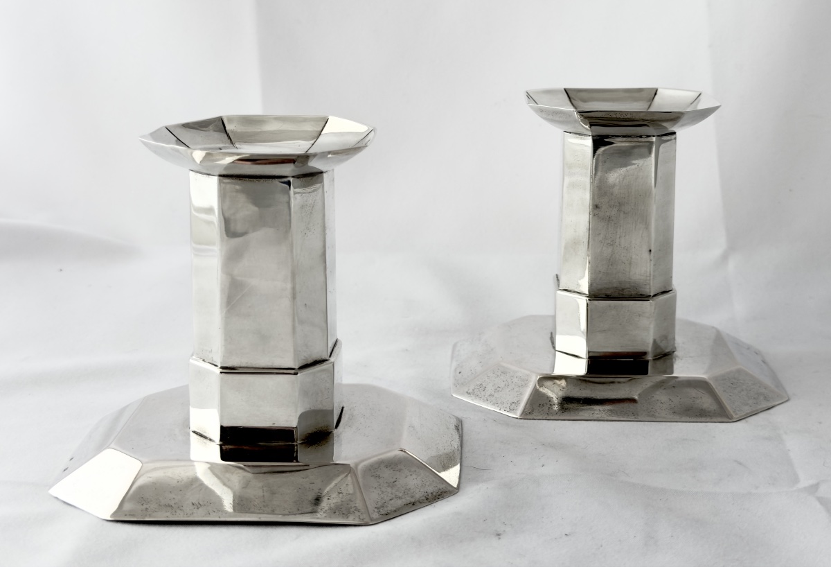 Brussels, 1920–1930, Solid Silver, Pair Of Candlesticks, Delheid Brothers 