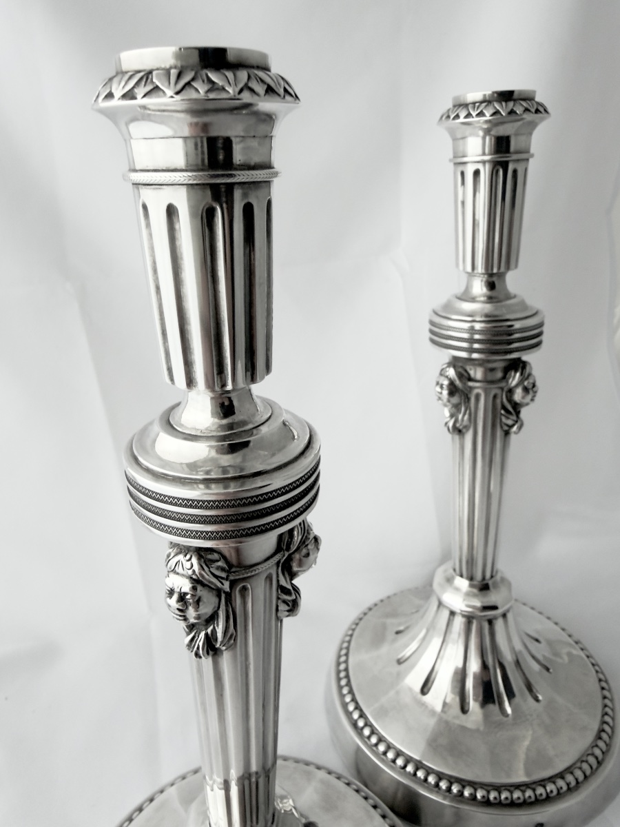 Kortrijk, 1814–1818, Pair Of Candlesticks With Mamluk Heads, Solid Silver, Silversmith Desmit -photo-3