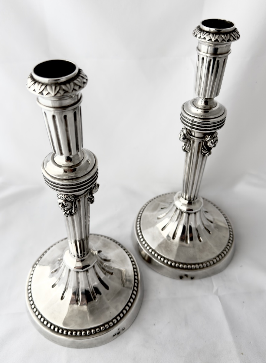 Kortrijk, 1814–1818, Pair Of Candlesticks With Mamluk Heads, Solid Silver, Silversmith Desmit -photo-4