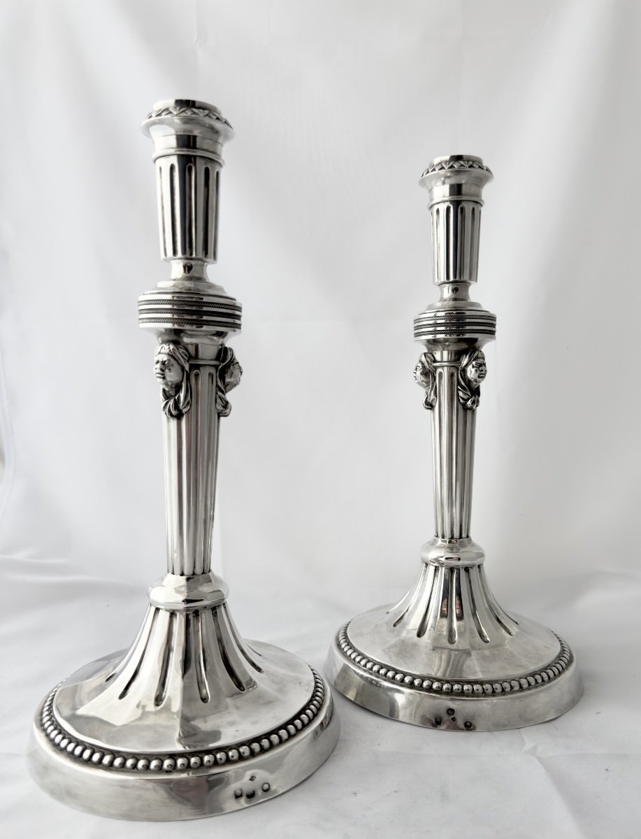 Kortrijk, 1814–1818, Pair Of Candlesticks With Mamluk Heads, Solid Silver, Silversmith Desmit -photo-1