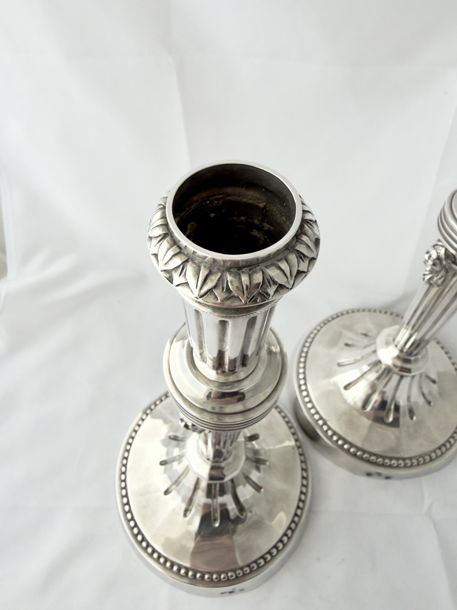 Kortrijk, 1814–1818, Pair Of Candlesticks With Mamluk Heads, Solid Silver, Silversmith Desmit -photo-2