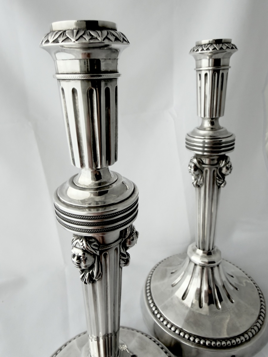 Kortrijk, 1814–1818, Pair Of Candlesticks With Mamluk Heads, Solid Silver, Silversmith Desmit -photo-3