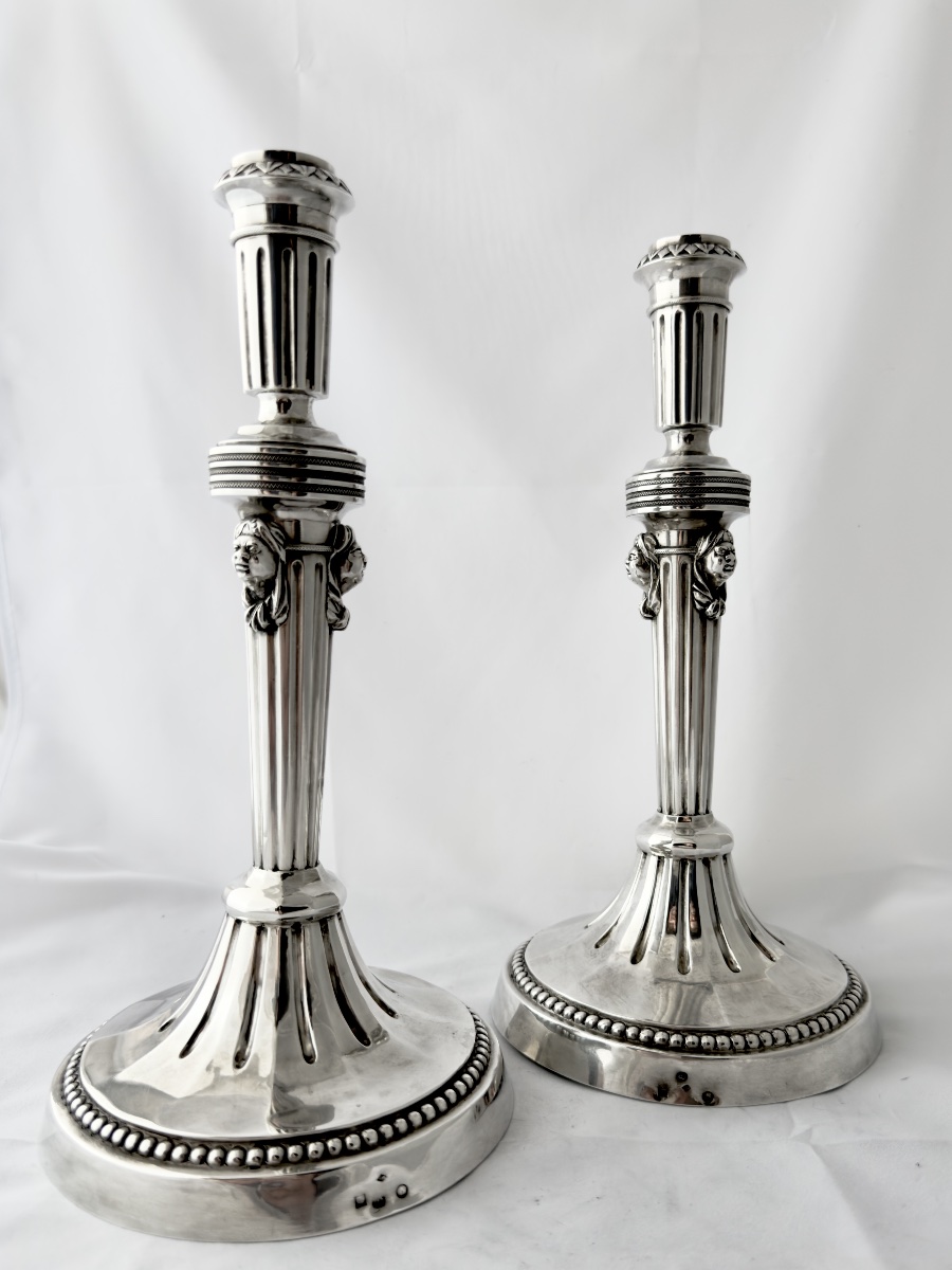 Kortrijk, 1814–1818, Pair Of Candlesticks With Mamluk Heads, Solid Silver, Silversmith Desmit -photo-4