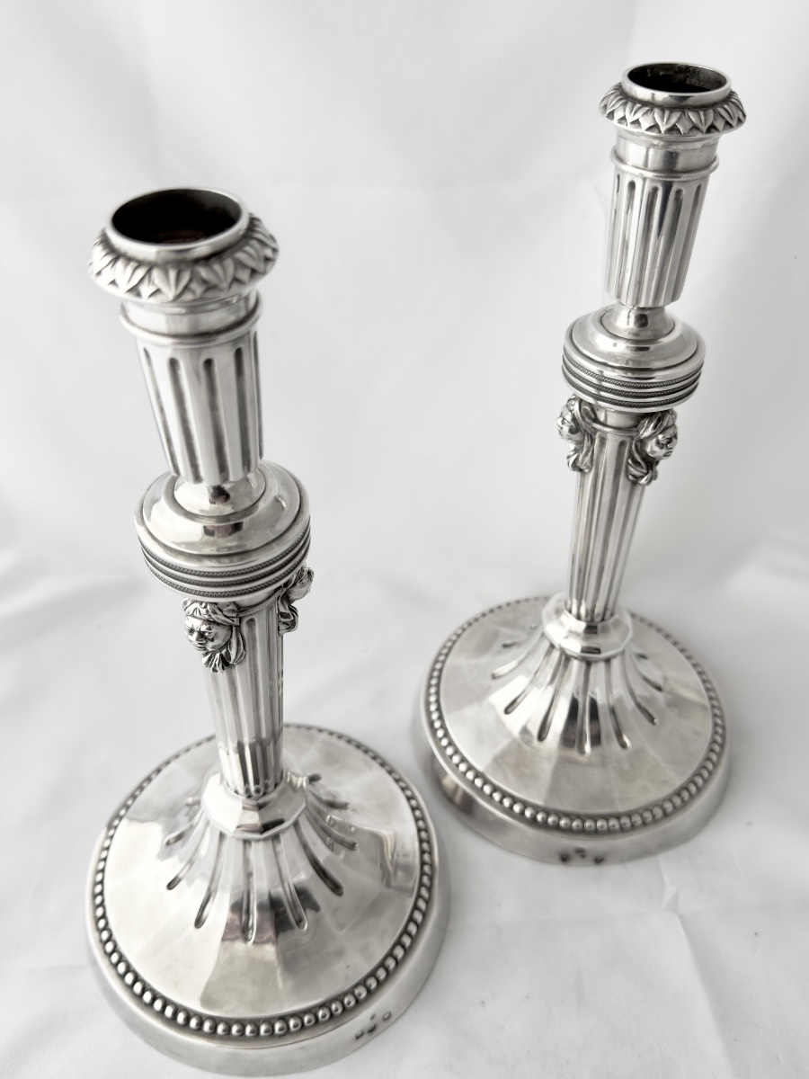 Kortrijk, 1814–1818, Pair Of Candlesticks With Mamluk Heads, Solid Silver, Silversmith Desmit -photo-5