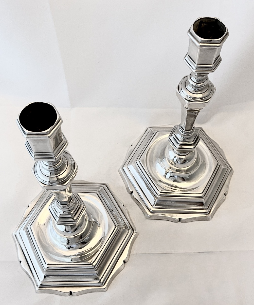 Rennes, 1740–1742, Michel-eloy Letailleur, Pair Of Louis XV Candlesticks In Solid Silver-photo-3