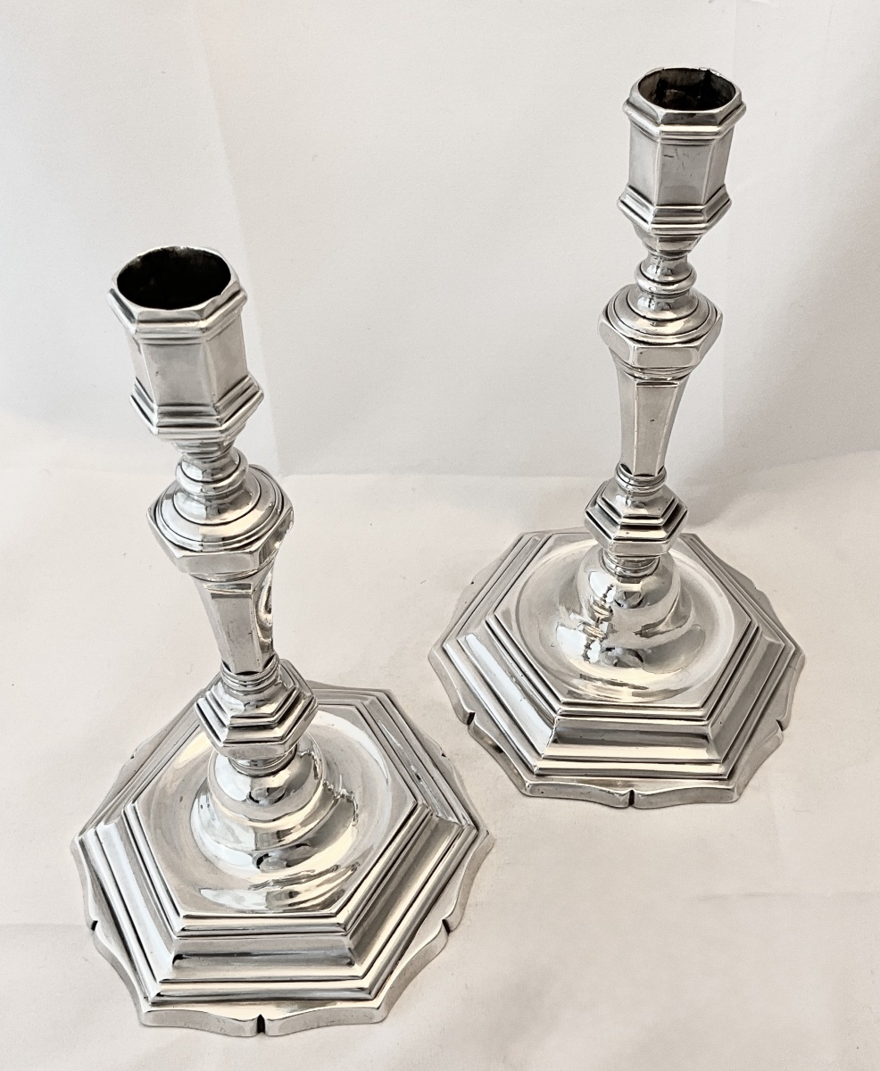 Rennes, 1740–1742, Michel-eloy Letailleur, Pair Of Louis XV Candlesticks In Solid Silver-photo-2