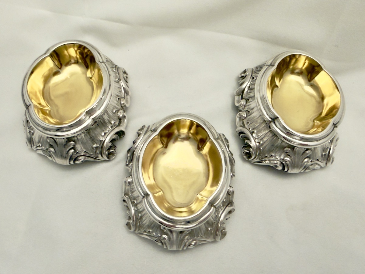Odiot, Paris, 1856–1894, Sterling  Silver And Vermeil, Set Of Three Louis XV Trencher Salts-photo-1