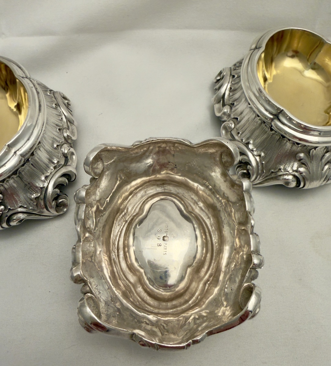 Odiot, Paris, 1856–1894, Sterling  Silver And Vermeil, Set Of Three Louis XV Trencher Salts-photo-2
