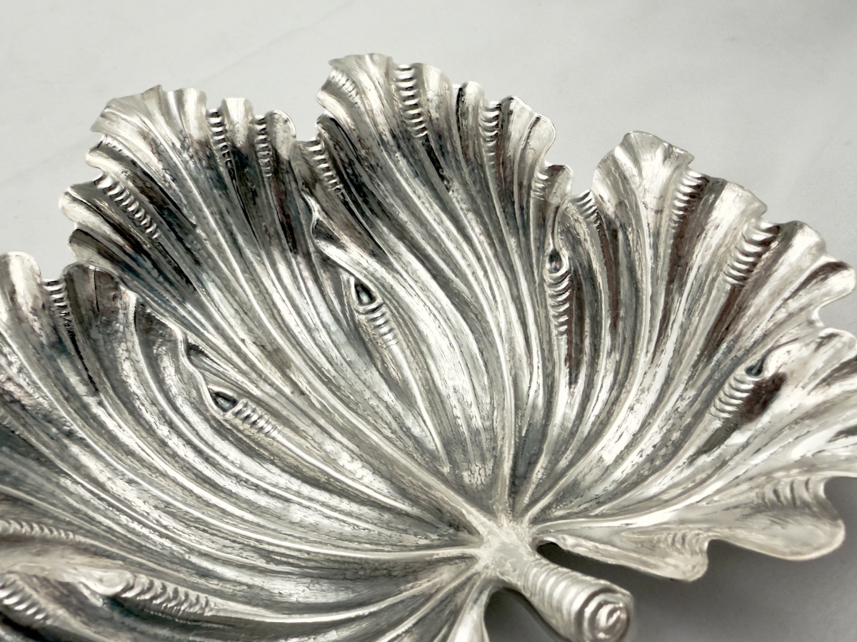 Buccellati, argent massif 925\\%, vide-poche en feuille de vigne , Milan 1970-photo-2