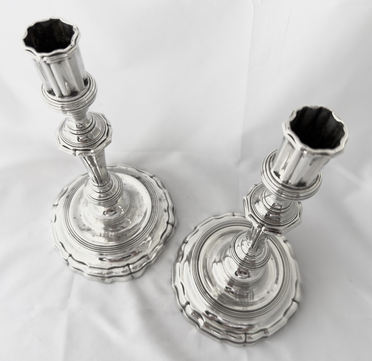 Vannes 1784, paire de flambeaux en argent massif, famille du Pérenno de Penvern, Persquen-photo-1