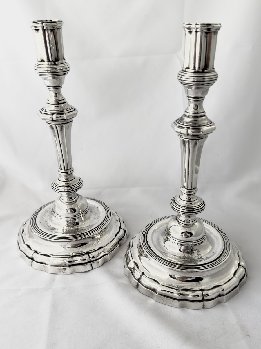 Vannes 1784, paire de flambeaux en argent massif, famille du Pérenno de Penvern, Persquen-photo-2