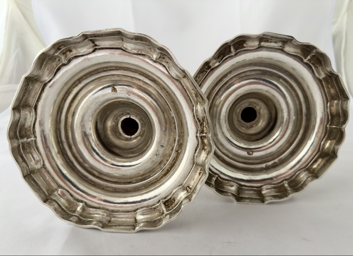 Vannes 1784, paire de flambeaux en argent massif, famille du Pérenno de Penvern, Persquen-photo-3