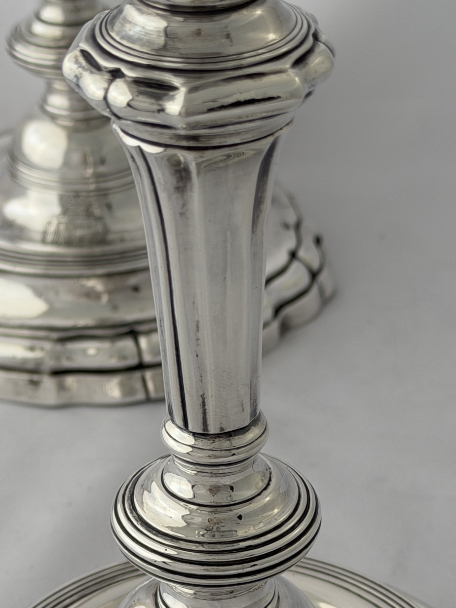 Vannes 1784, paire de flambeaux en argent massif, famille du Pérenno de Penvern, Persquen-photo-6