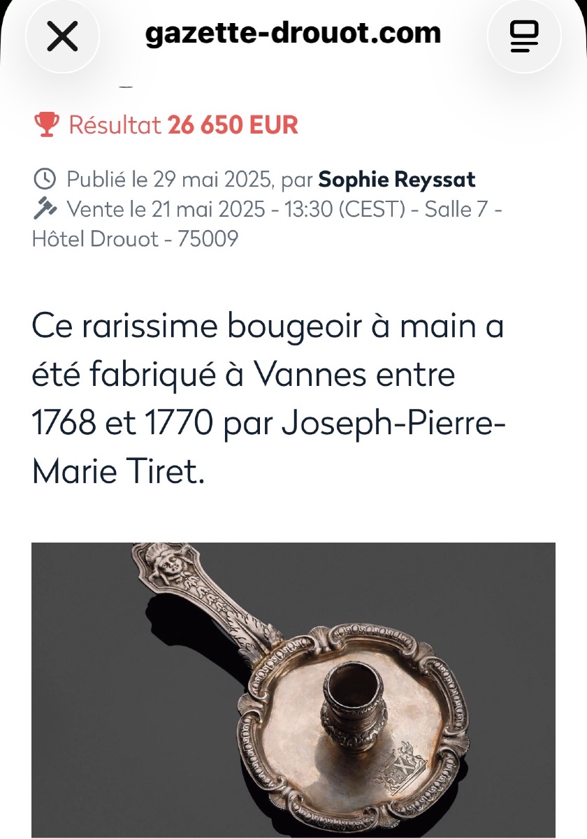 Vannes 1784, paire de flambeaux en argent massif, famille du Pérenno de Penvern, Persquen-photo-8
