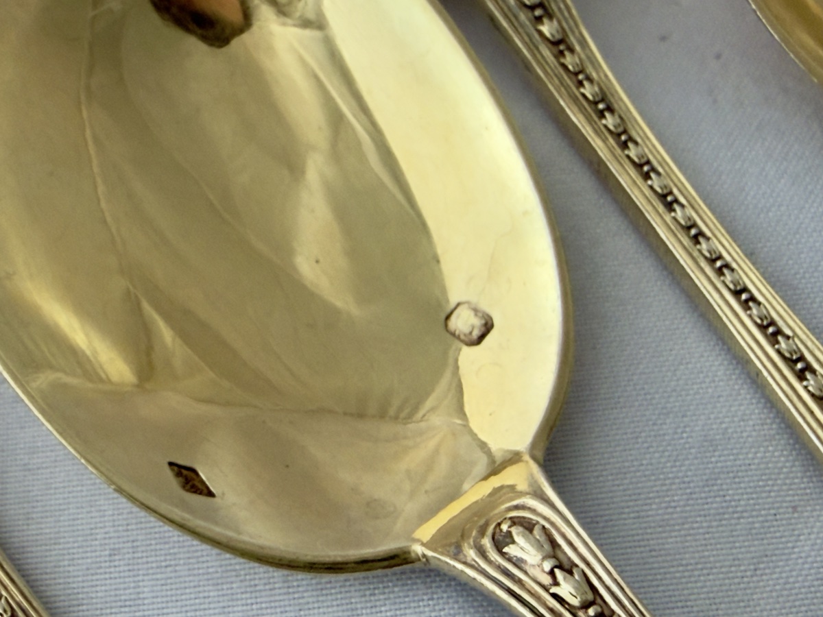 12 Solid Silver Ice Spoons, Boin-taburet, Paris, 1890–1910-photo-1