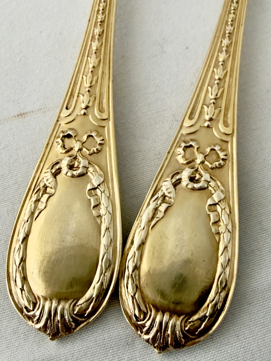 12 Solid Silver Ice Spoons, Boin-taburet, Paris, 1890–1910-photo-2