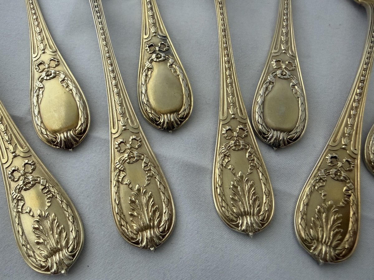 12 Solid Silver Ice Spoons, Boin-taburet, Paris, 1890–1910-photo-4
