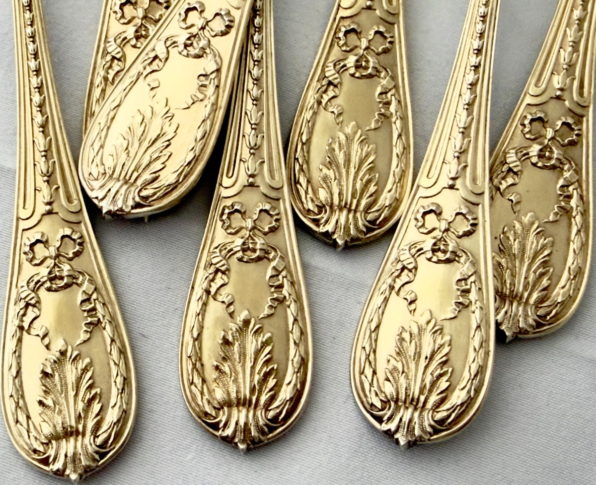 12 Solid Silver Ice Spoons, Boin-taburet, Paris, 1890–1910