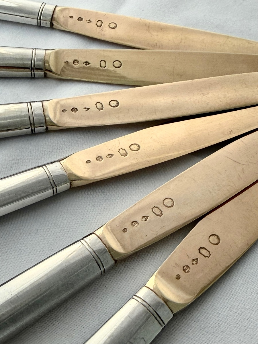 Ghent, 1814–1831, Six Solid Silver Fruit Knives, Widow Roelants