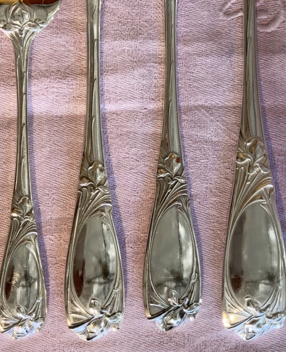 Ménagère Art Nouveau 12 personnes , » Iris « , Chauvin et Lacombe , Paris 1922-30 métal argenté-photo-3