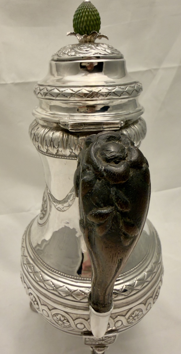 Ath 1782, cafetière « à l’ananas « , Louis François Delwarde, argent massif cadeau de mariage -photo-1