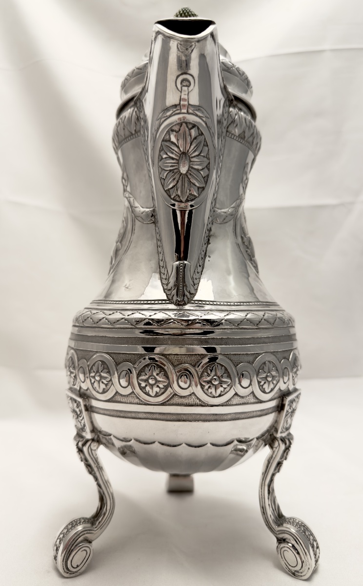 Ath 1782, cafetière « à l’ananas « , Louis François Delwarde, argent massif cadeau de mariage -photo-3