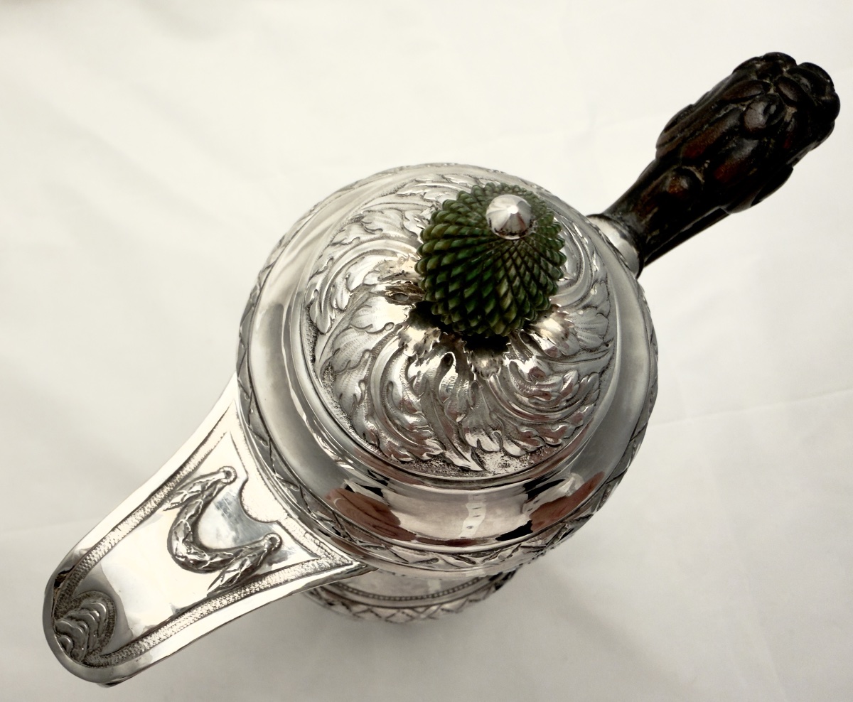 Ath 1782, cafetière « à l’ananas « , Louis François Delwarde, argent massif cadeau de mariage -photo-4