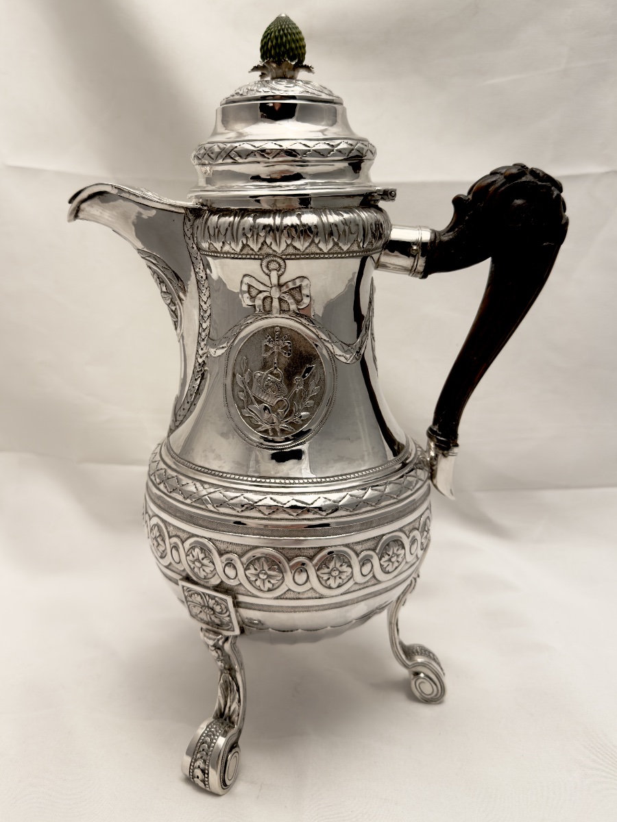 Ath 1782, cafetière « à l’ananas « , Louis François Delwarde, argent massif cadeau de mariage 