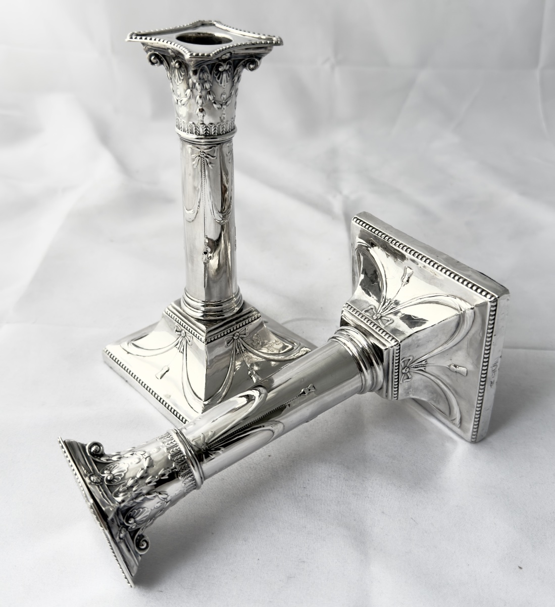 Londres 1898, argent massif, paire de bougeoirs, Mappin and Webb-photo-3