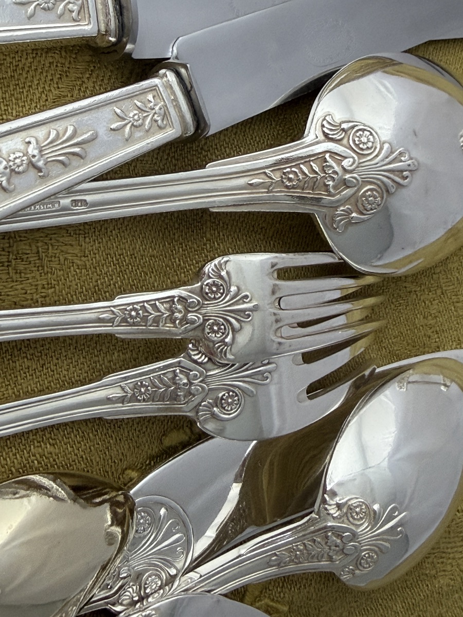 Wolfers, 147-piece Set, Empire Style, Silver-plated Metal, Bruno Wiskemann, Serves 12 -photo-3
