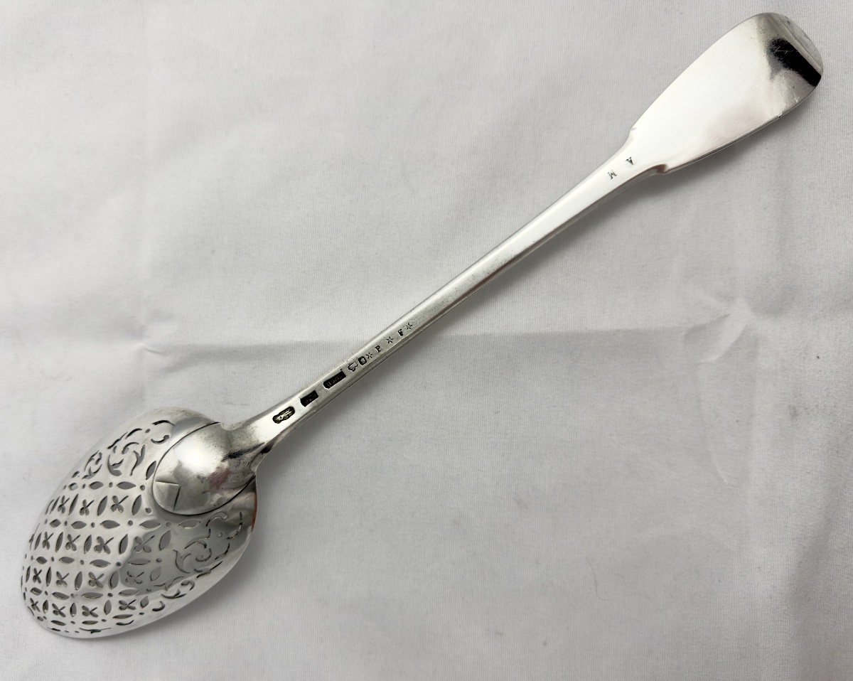 Angers 1758, cuillère à olives, Guillaume II Hardy , argent massif uni plat -photo-4