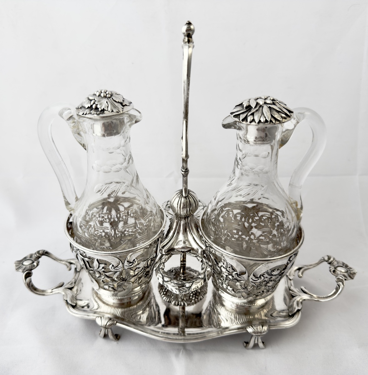 Strasbourg 1774, Georges-Frederic IMLIN, huilier en argent massif avec carafons-photo-2
