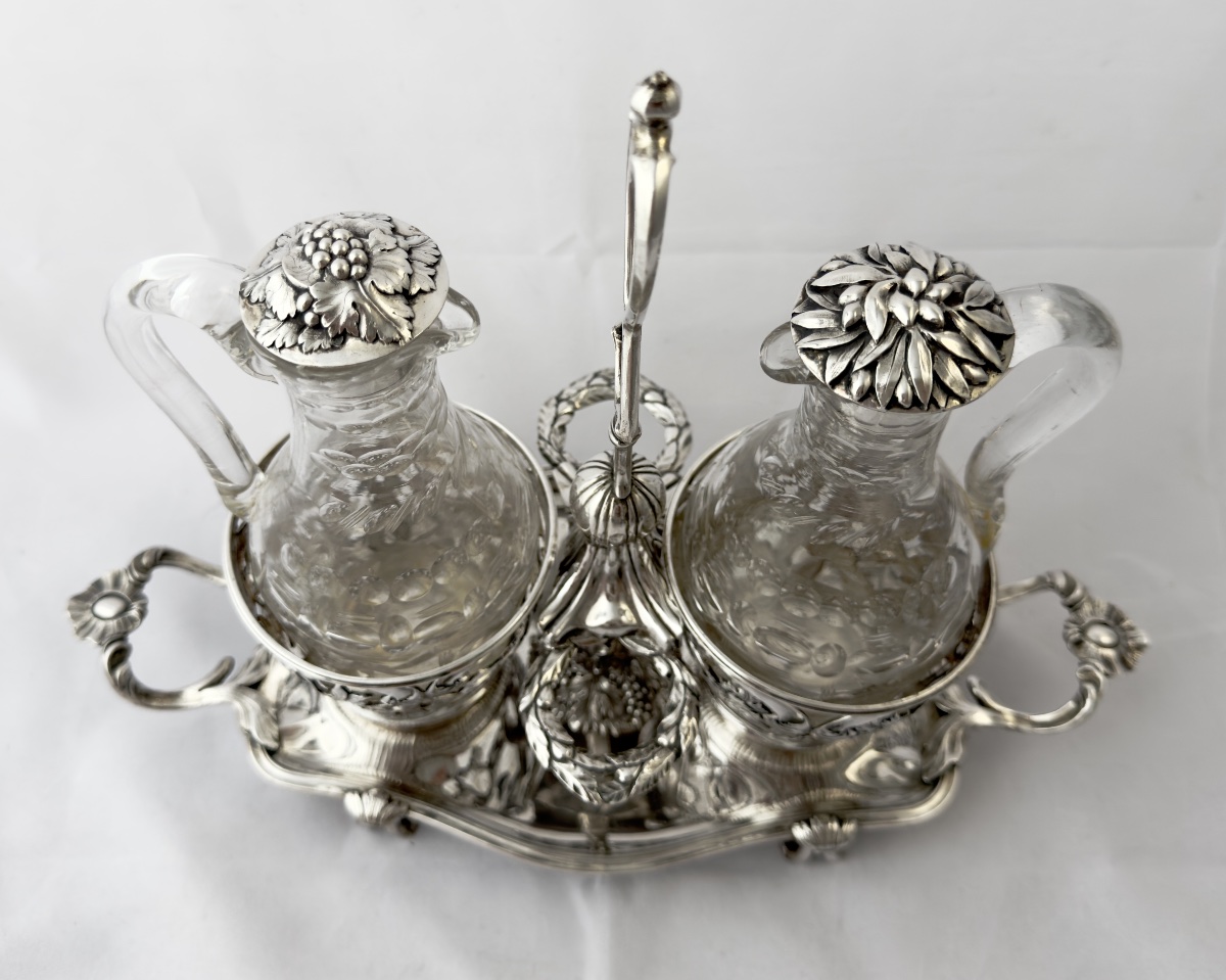 Strasbourg 1774, Georges-Frederic IMLIN, huilier en argent massif avec carafons-photo-1