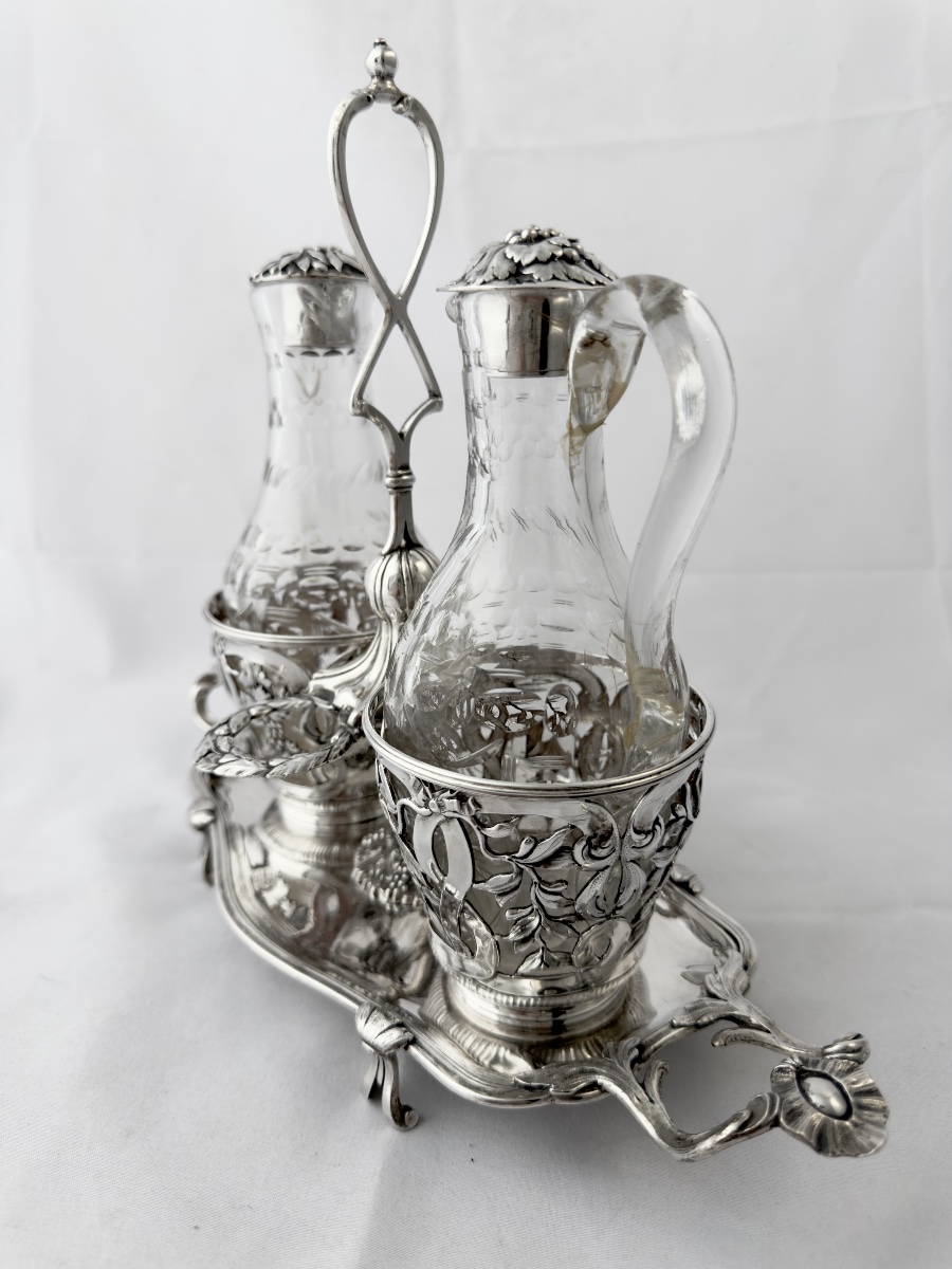 Strasbourg 1774, Georges-Frederic IMLIN, huilier en argent massif avec carafons-photo-4