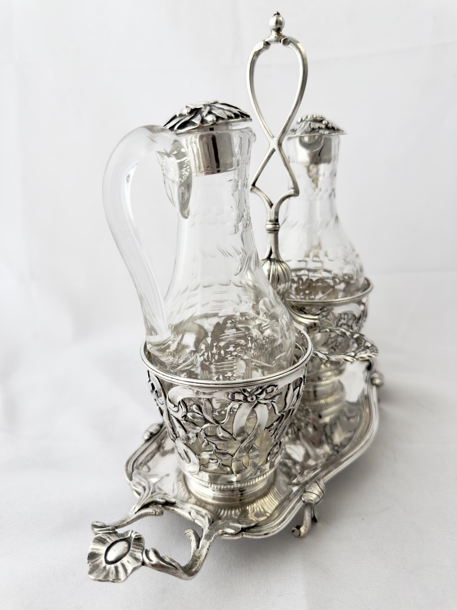 Strasbourg, 1774, Georges-frederic Imlin, Solid Silver Oil Set With Carafes-photo-5